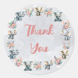 Adesivo Redondo Elephants & Boho Jungle Flowers na Cinza Sticker