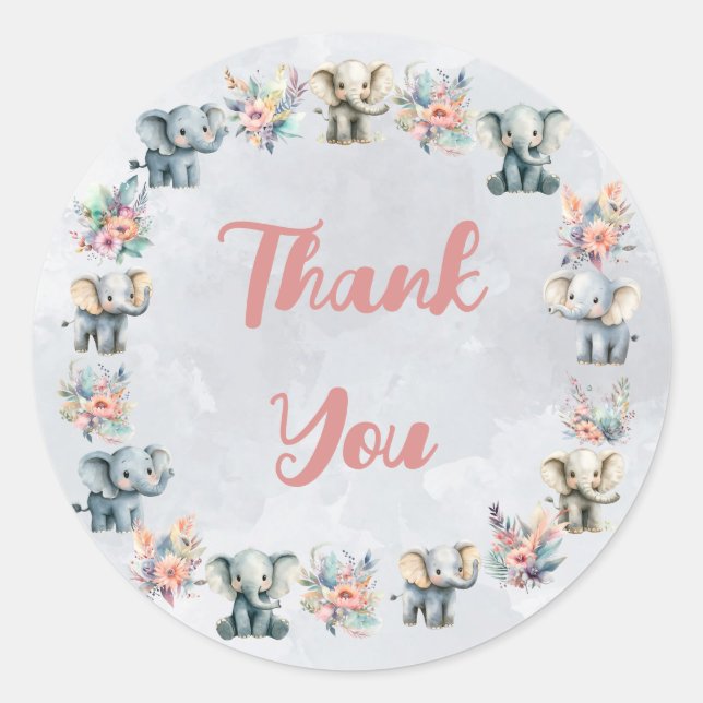 Adesivo Redondo Elephants & Boho Jungle Flowers na Cinza Sticker (Frente)