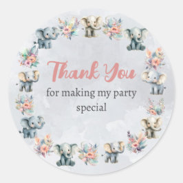 Adesivo Redondo Elephants & Boho Jungle Flowers na Cinza Sticker