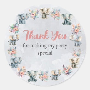 Adesivo Redondo Elephants & Boho Jungle Flowers na Cinza Sticker