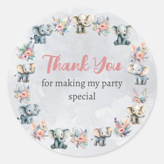 Adesivo Redondo Elephants & Boho Jungle Flowers na Cinza Sticker (Frente)