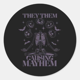 Adesivo Redondo Eles Causam Esqueleto De Mayhem Boho Halloween