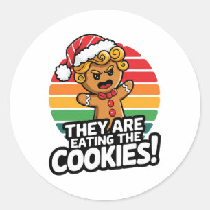 Adesivo Redondo Eles Estão Comendo Gengibre De Natal Humor Tr