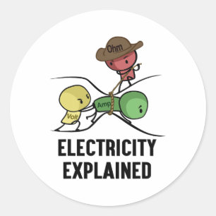 Adesivo Redondo Eletricidade Explicada Presente de Físico Nerd I P