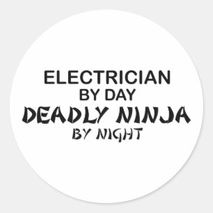 Adesivo Redondo Eletricista Ninja mortal em a noite