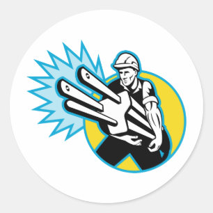 Adesivo Redondo Eletricista ou lineman do poder que leva uma