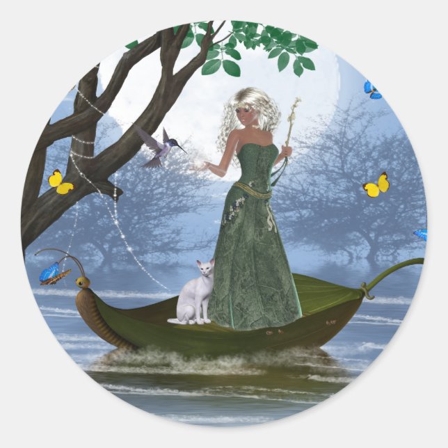 Adesivo Redondo Elf com Gato Branco Andando em um Stickers Folha (Frente)