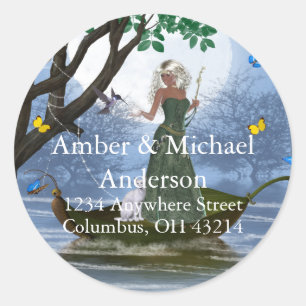 Adesivo Redondo Elf com Rótulos de Endereços de Fantasia Branca