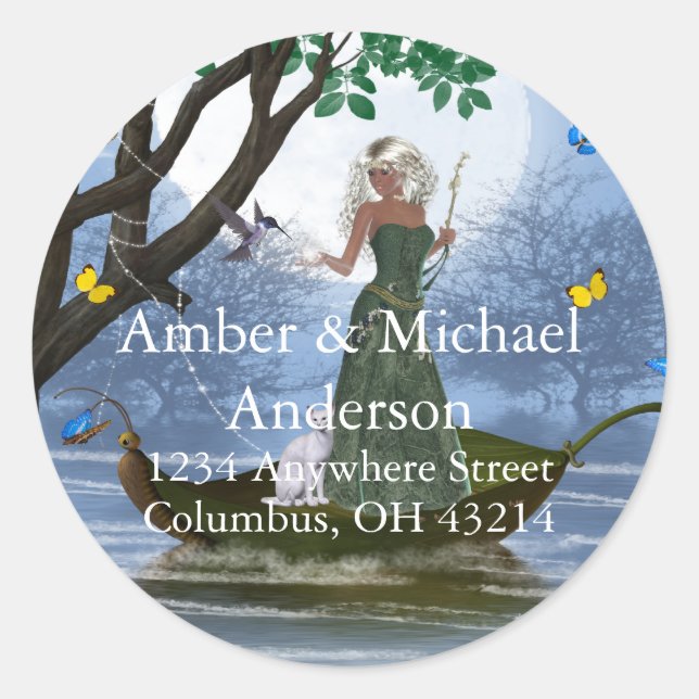 Adesivo Redondo Elf com Rótulos de Endereços de Fantasia Branca (Frente)