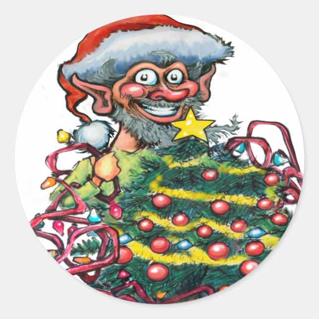 Adesivo Redondo Elf de Natal (Frente)