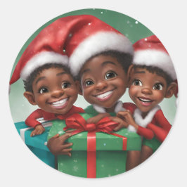 Adesivo Redondo Elf de Natal Afro-Americano