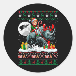 Adesivo Redondo Elf do Sweater de Natal Andando Rino Matando Crian