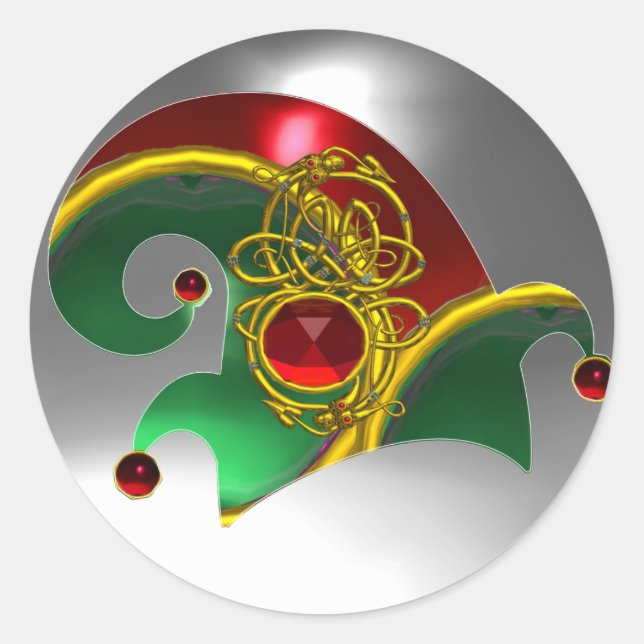 ADESIVO REDONDO ELF HAT/DOURADO JEWELS DIAMOND PENTHERS, GEM STONE (Frente)