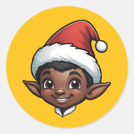 Adesivo Redondo Elf Male de Natal de Pele Escura