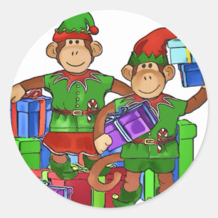 Adesivo Redondo Elf Monkeys