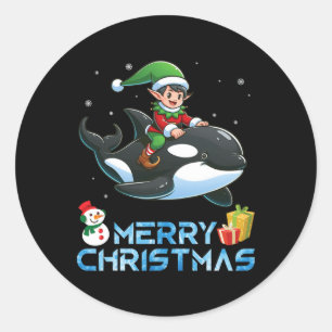 Adesivo Redondo Elf Riding Orca Snowman Presente Feliz Natal Da
