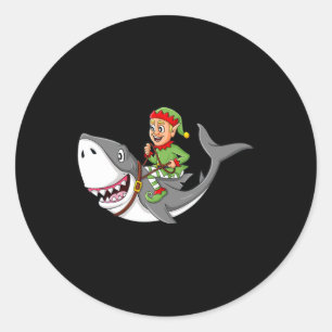 Adesivo Redondo Elf Riding Shark Christmas Boys Raparigas Kids Xma