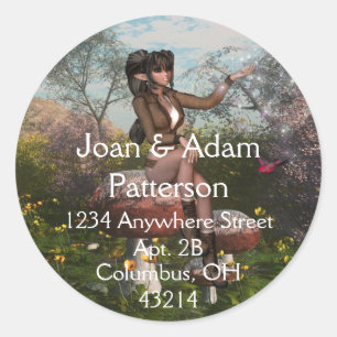 Adesivo Redondo Elf sentado em um Mushroom Return Address Labels