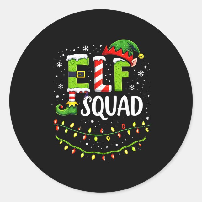 Adesivo Redondo Elf Squad Christmas Lights Matching Holiday Crew  (Frente)