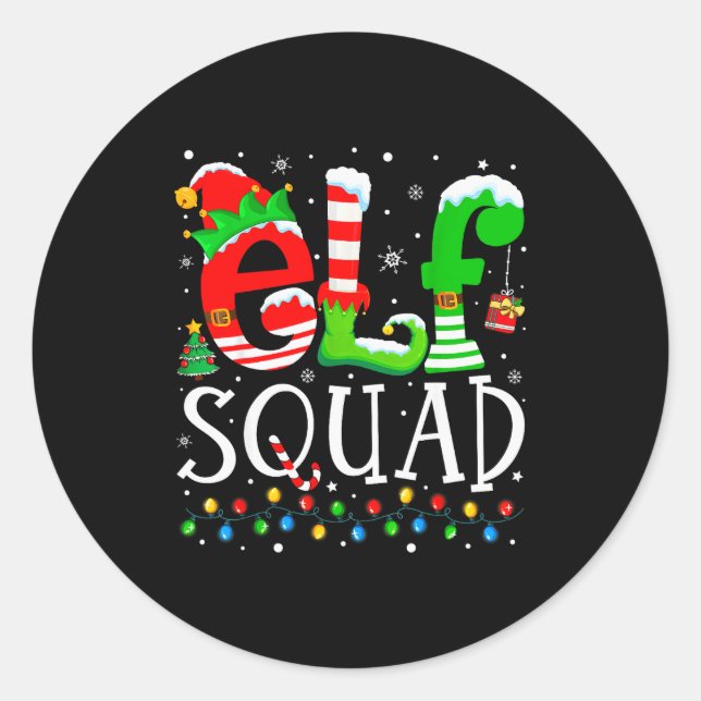 Adesivo Redondo Elf Squad Funny Elf Family Christmas Matching Paja (Frente)