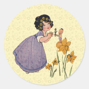 Adesivo Redondo Elfo de Jardim Narciso Terra das Fadas Primavera P