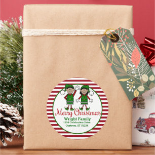 Adesivo Redondo Elfos de Natal Endereço Fofo