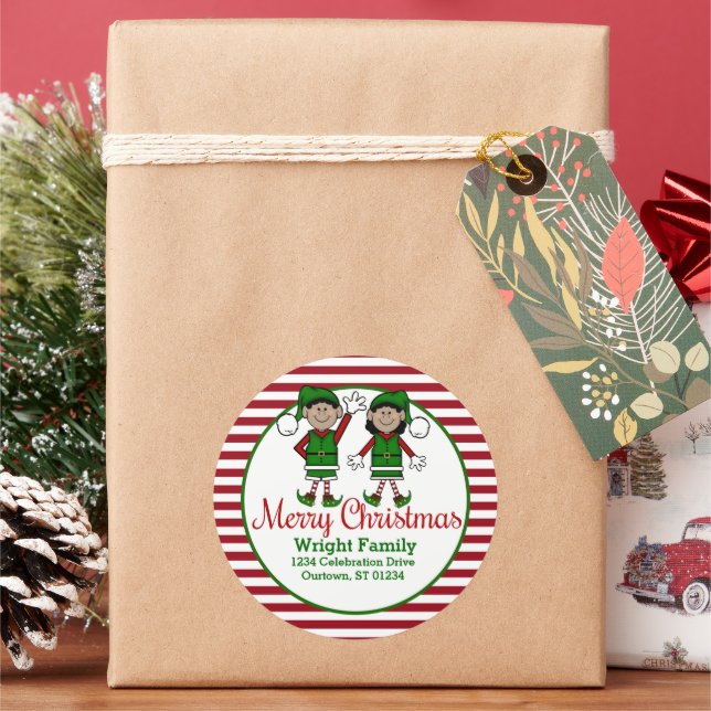 Adesivo Redondo Elfos de Natal Endereço Fofo (Feriado)