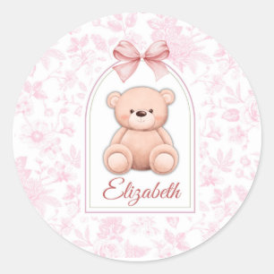 Adesivo Redondo Elizabeth Design de Enfermeiro de Urso Rosa Pers