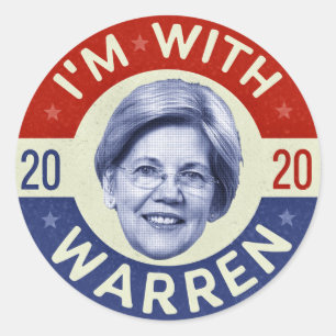 Adesivo Redondo Elizabeth Warren Presidente 2020 Democrat Pic Retr