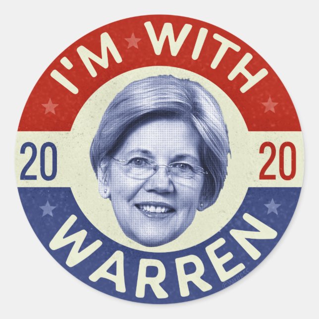 Adesivo Redondo Elizabeth Warren Presidente 2020 Democrat Pic Retr (Frente)