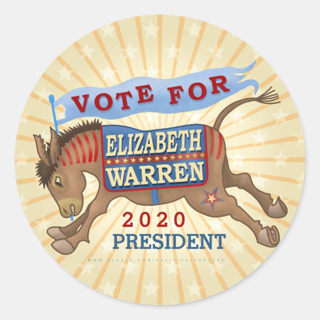 Adesivo Redondo Elizabeth Warren Presidente 2020 Democrata Donkey (Frente)
