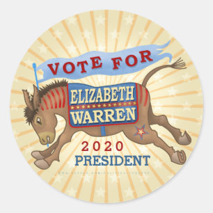Adesivo Redondo Elizabeth Warren Presidente 2020 Democrata Donkey