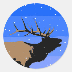 Adesivo Redondo Elk Bugling no inverno - Arte original da vida sel