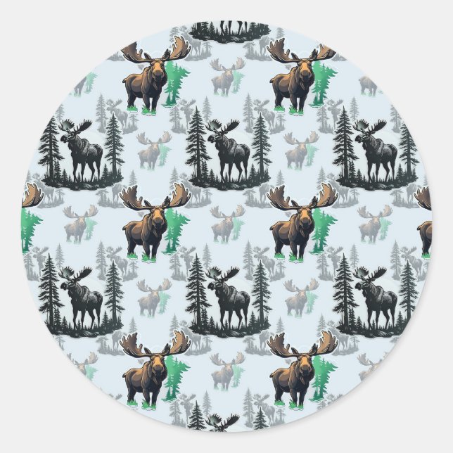 Adesivo Redondo Elk Moose Antlers Deer Pattern Design (Frente)