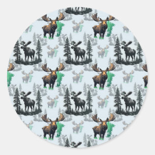 Adesivo Redondo Elk Moose Antlers Deer Pattern Design