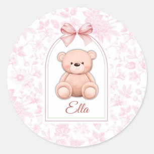 Adesivo Redondo Ella   Design de Enfermeiro de Urso Rosa Personali