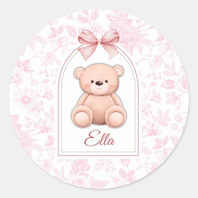 Adesivo Redondo Ella | Design de Enfermeiro de Urso Rosa Personali (Frente)