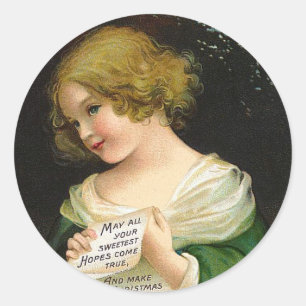 Adesivo Redondo Ellen H. Clapsaddle - Rapariga de Natal com Carta