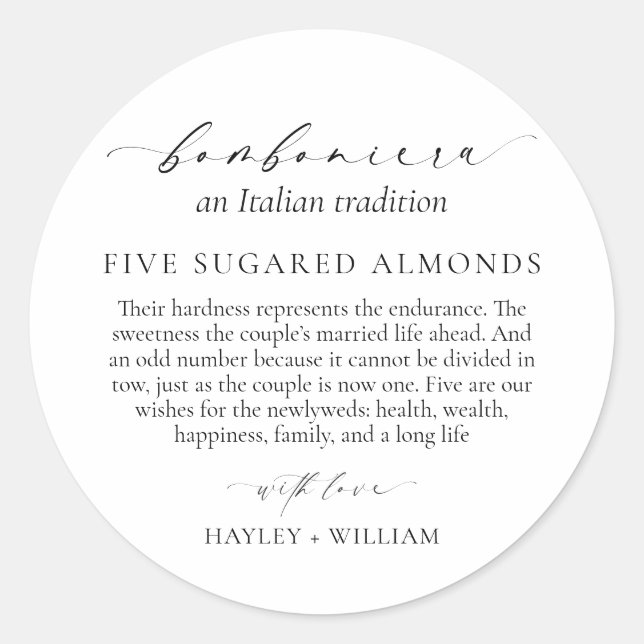 Adesivo Redondo Ellesmere Uma Tradição Italiana 5 Amêndoas Sugared (Frente)