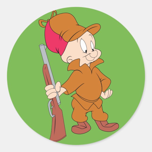 Adesivo Redondo ELMER FUDD™ | Com Arma (Frente)