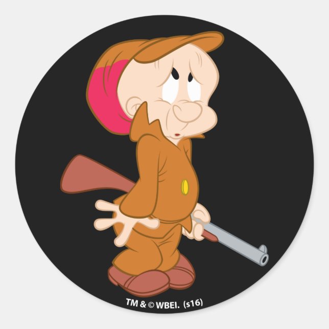 Adesivo Redondo ELMER FUDD™ | Pose Assustado (Frente)
