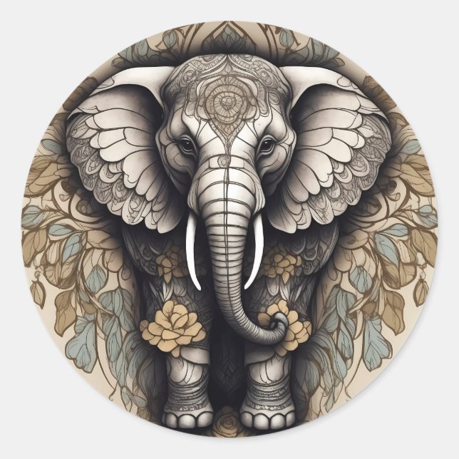Adesivo Redondo Elphant Mandala (Frente)