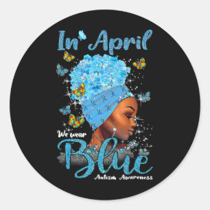 Adesivo Redondo Em Abril Usamos Azul Consciência do Autismo Afro P