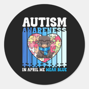 Adesivo Redondo Em Abril Usamos Azul Conscientização do Autismo Bu