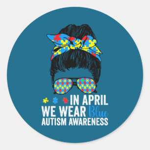 Adesivo Redondo Em abril use azul conscientização do autismo coque
