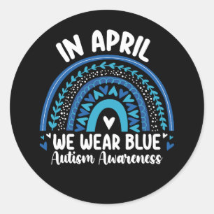 Adesivo Redondo Em abril, Vestimos a consciência do Autismo Azul A