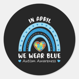 Adesivo Redondo Em abril, Vestimos a consciência do Autismo Azul R