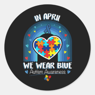 Adesivo Redondo Em abril Vestimos Autismo Azul Que Seja Amável Aut