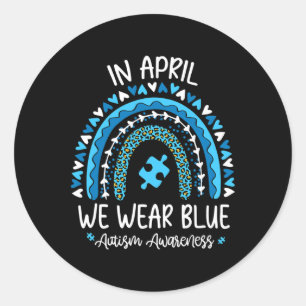 Adesivo Redondo Em abril Vestimos Blue Rainbow Autism Awarness Mon