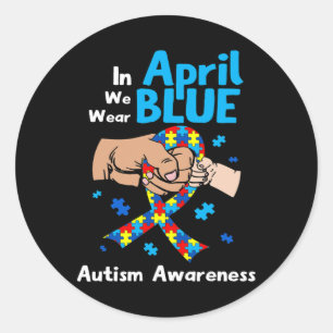 Adesivo Redondo Em abril Vestimos Homens de Consciência do Autismo